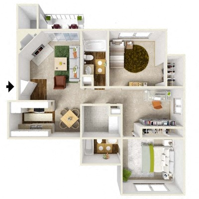 Floor plan for 2 beds, 2 baths, 1108 sqft